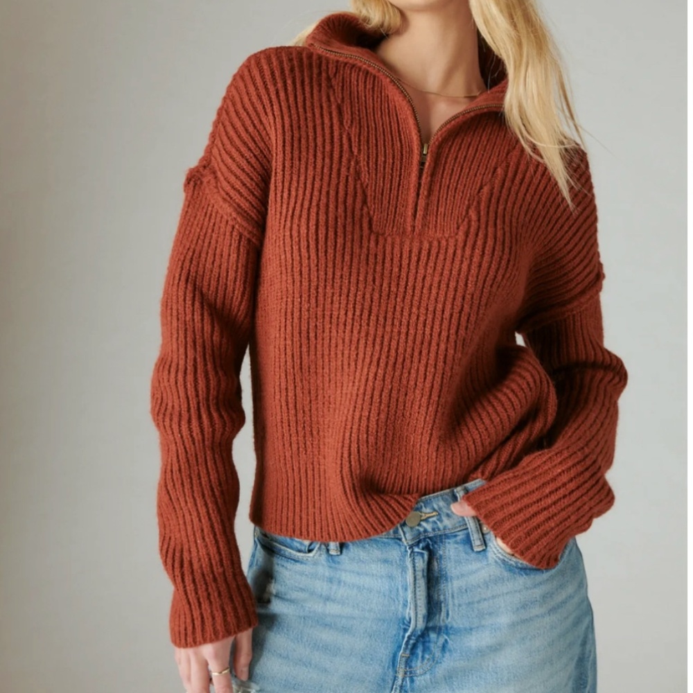 NWT Lucky Terracotta Half Zip Pullover Sweater